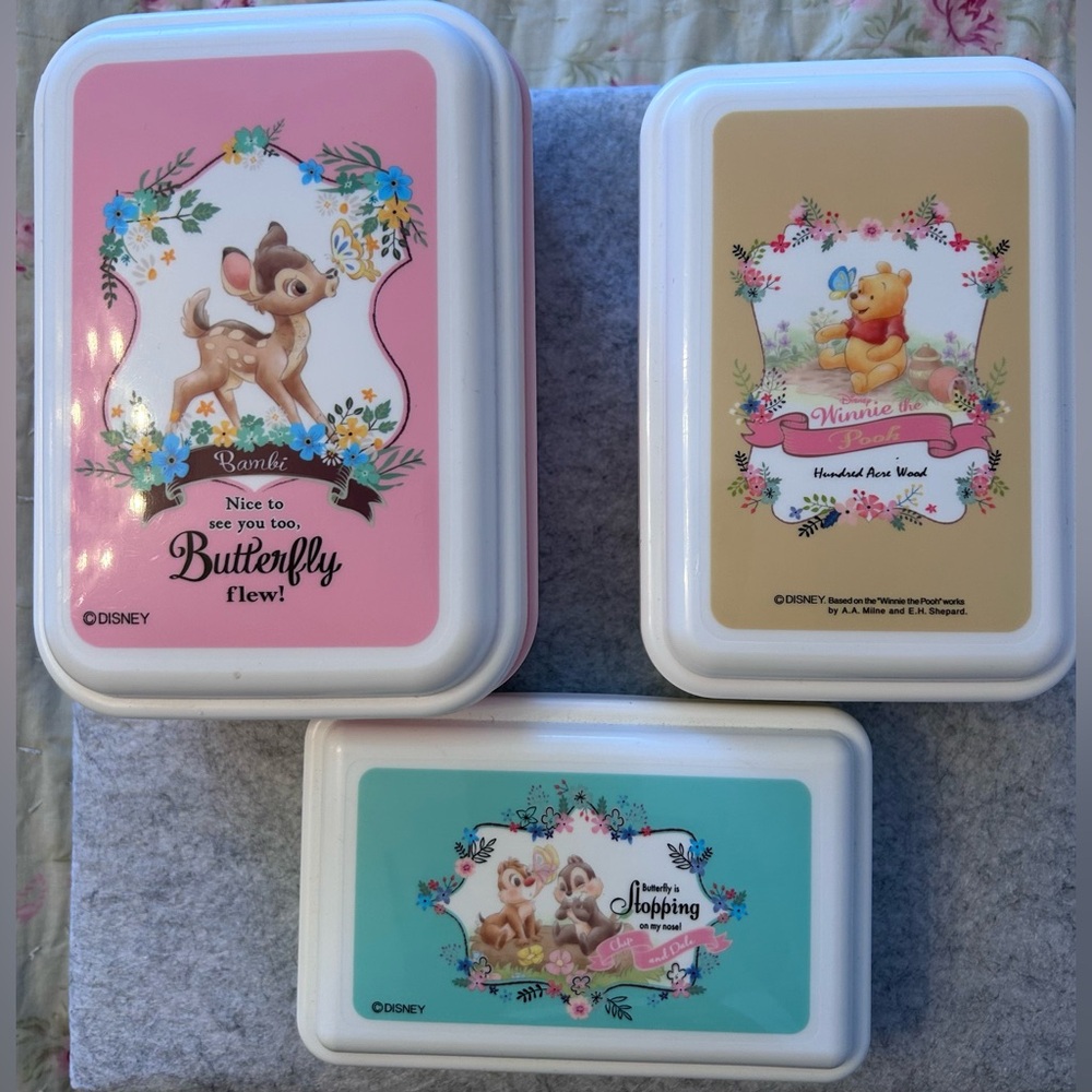 Disney Japan Set of 3 Bento boxes featuring Bambi, Winnie and Chip & Dale